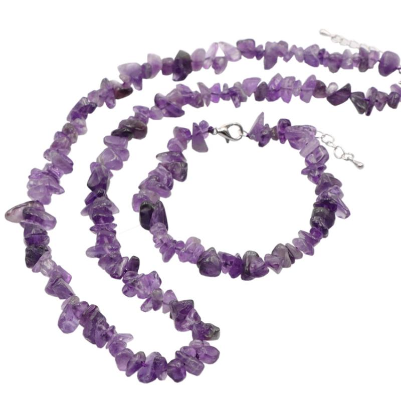 Earrings & Necklace Cute/Romantic Natural Stone Gravel Irregular Amethysts Purple Crystals Chips Beads Set Bracelet Jewelry Y1086, Silver
Earrings & Necklace Cute/Romantic Natural Stone Gravel Irregular Amethysts Purple Crystals Chips Beads Set Bracelet Jewelry Y1086, Silver