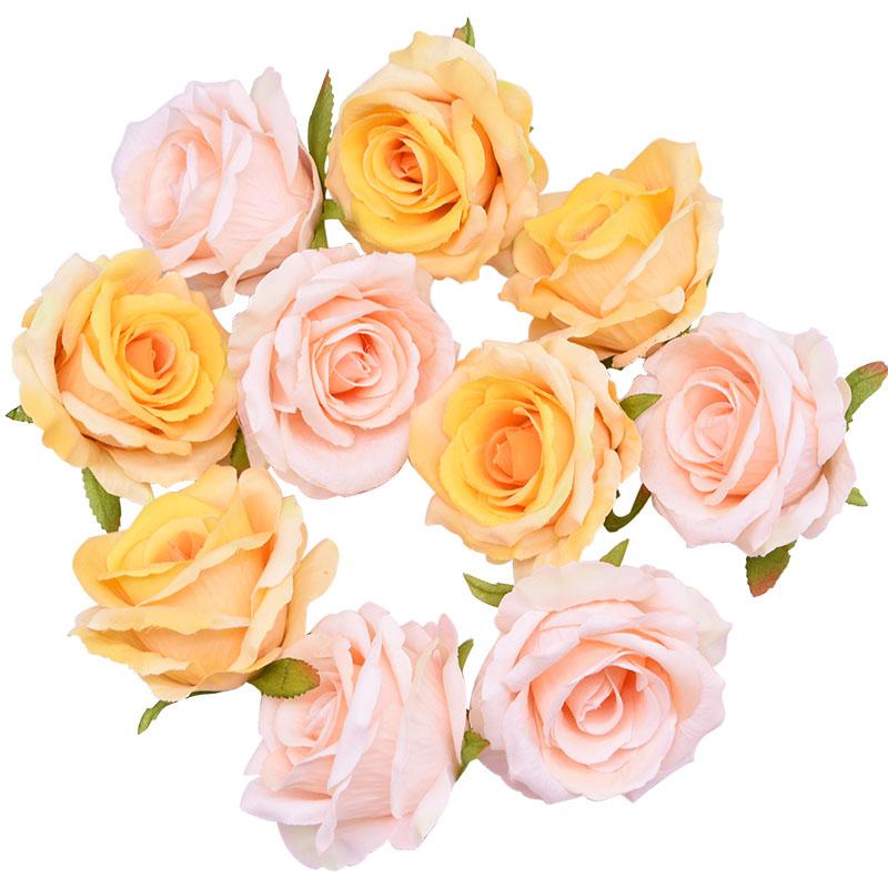10cm Silk Rose Flower Head Artificial Flowers For Home Wedding Decoration Bridal Wreath Bouquet Accessories Floral Decor Decorative & Wreath