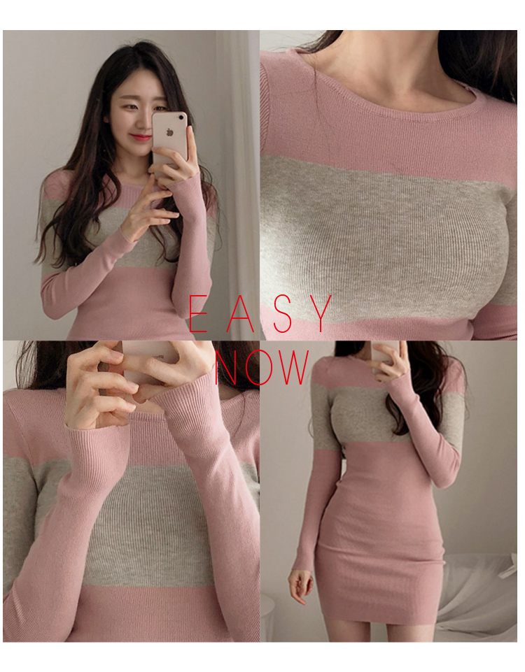 Elegant O-Neck Knitted Dress Women Autumn Tight Fitting slim Female Sweater Winter Pullovers 210506