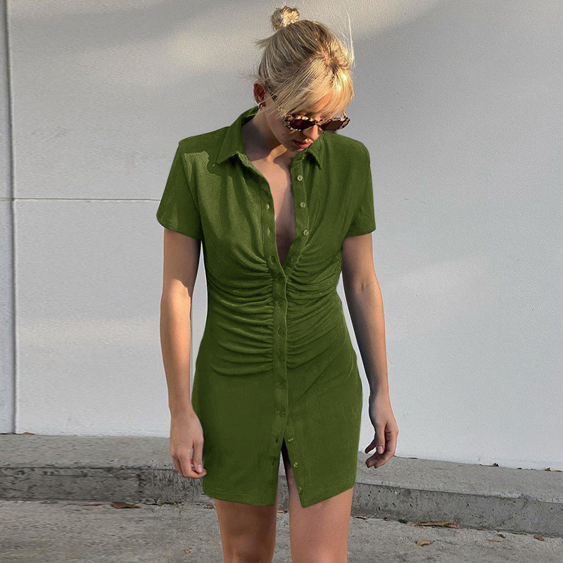 CNYISHE Turn-Down Collar Button Up Women Shirt Dresses Club Party Short Sleeve Dress Spring Streetwear Sexy Clothes Vestido 210419