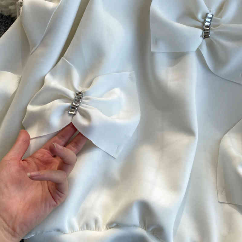 Nomikuma Korean Diamonds Bowknot Pullover Sweatshirt Causal Long Sleeve O-neck Hoodies Spring New Sweet Women Jumper 6E145 210427