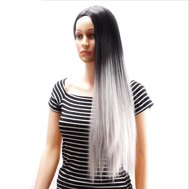 New Fashion Long Straight Ombre Gray Wine Red Synthetic wig with Middle Part women's Hair wigs for life Cosplay