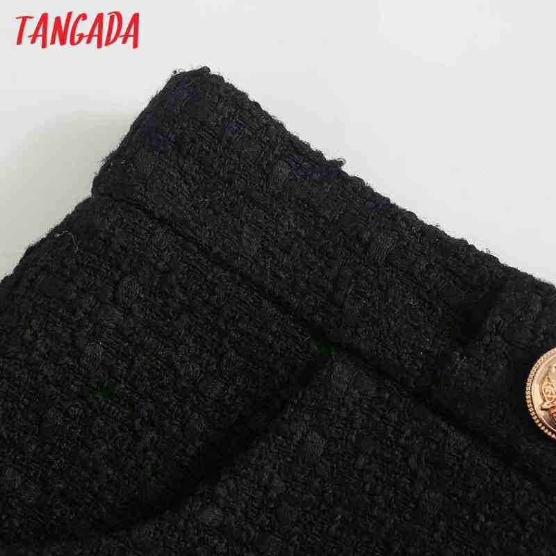 Women Elegant Black Tweed Buttons Decorate Zipper Pockets Female Retro Casual Shorts Pantalones 4M04 210416