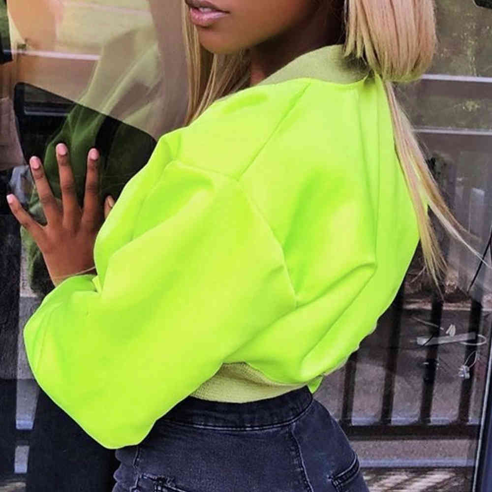 Women Neon Jackets Long Sleeve O Neck Short Casual Autumn Coats Fashionable Europe Style Slim Outwear 210428