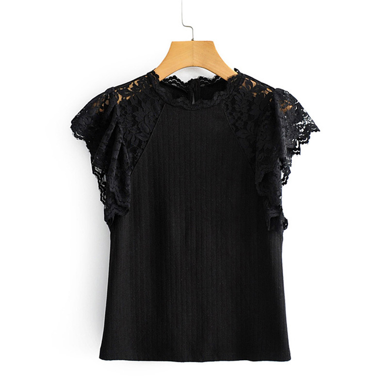 Stylish Lace Patchwork Elastic Blouses Women Fashion O-Neck tops Elegant Ladies Short Batwing Sleeve Tees 210520, Black
Stylish Lace Patchwork Elastic Blouses Women Fashion O-Neck tops Elegant Ladies Short Batwing Sleeve Tees 210520, Black