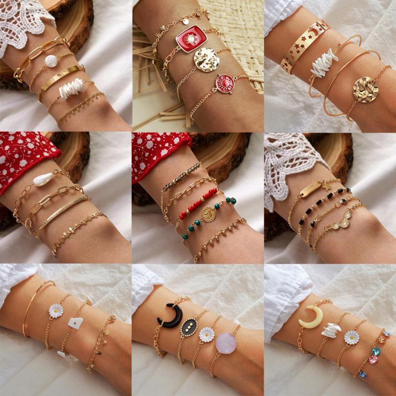 Link, Chain Bohemian Metal Bracelet Set For Women Flower Moon Heart Crystal Multilayer Bangle Boho Jewelry Ladies Luxury Bijoux
Link, Chain Bohemian Metal Bracelet Set For Women Flower Moon Heart Crystal Multilayer Bangle Boho Jewelry Ladies Luxury Bijoux