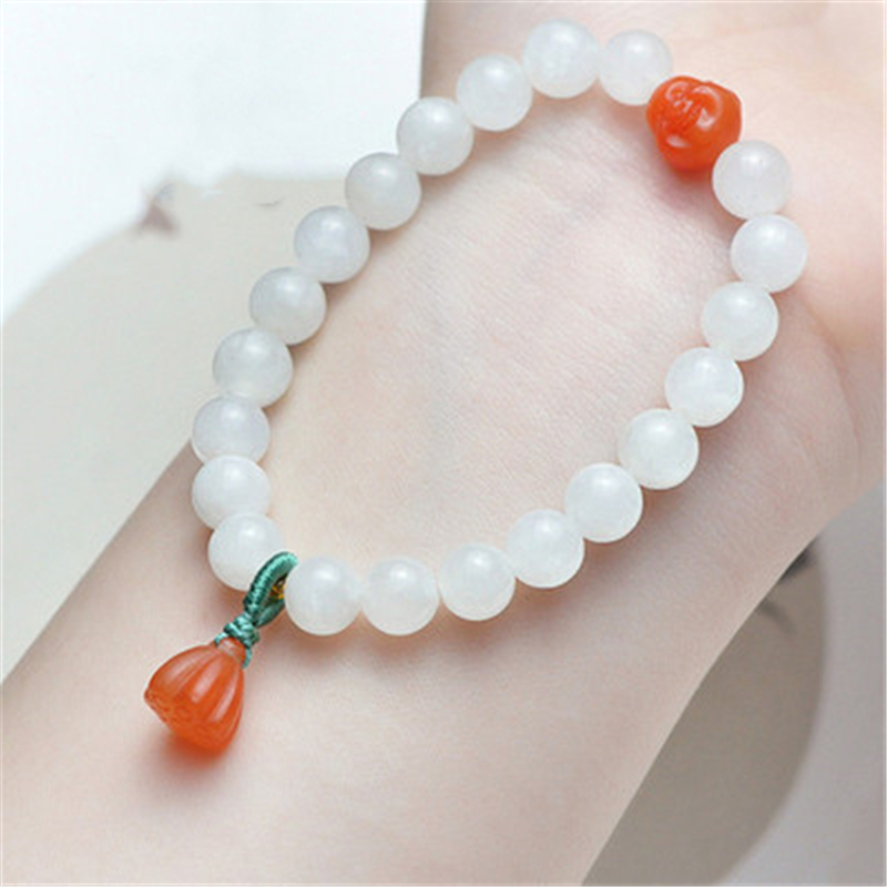 Hetian white jade with southern red lotus beaded strands for girlfriends or friends simple and fashionable hand jewelry gifts, Black
Hetian white jade with southern red lotus beaded strands for girlfriends or friends simple and fashionable hand jewelry gifts, Black