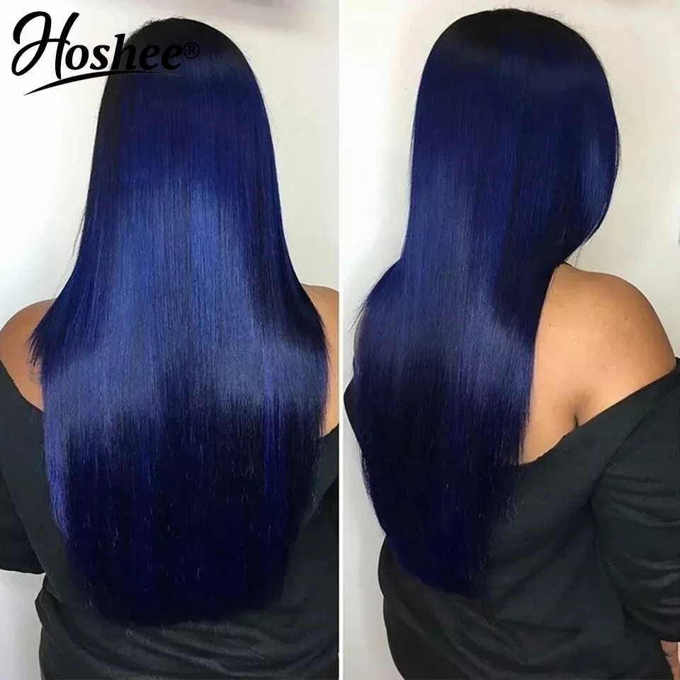 Free shipping Natural soft dark blue Straight synthetic lace front wig Pre Plucked middle part for black women