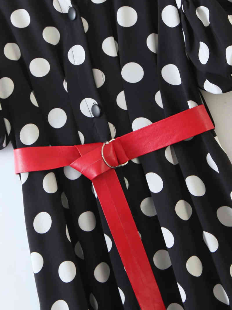 boho women elegant dots print belt dress casual female long dresses sweet bohemia vestidos cute girls chic 210430