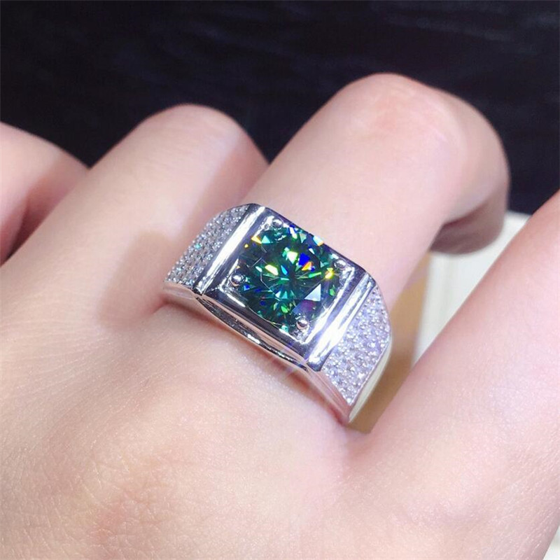 2CT Sparkling Wedding Rings Luxury Jewelry 925 Sterling Silver Fill Emerald Pave White 5A Zircon CZ Diamond Party Women Men Promise Open Adjustable Ri