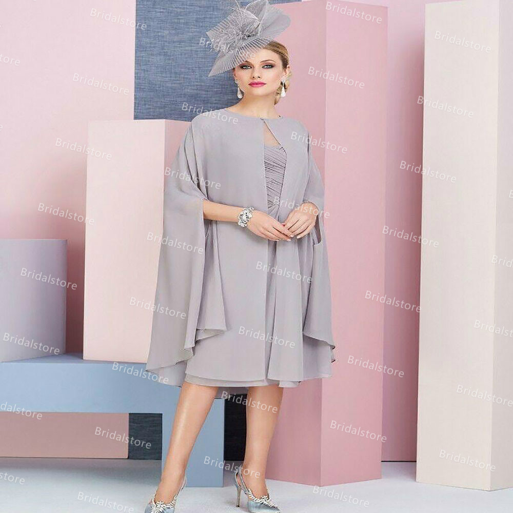 Elegant Western Boho Mother Of Bride Dresses Stylish Knee Length Chiffon Two Piece Prom Dress For Beach Wedding Party Guest Pleat Lace Short Women Eve