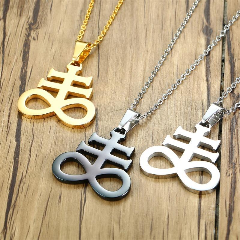 Pendentif Colliers Accessoire de mode Satan Croix en acier inoxydable avec collier