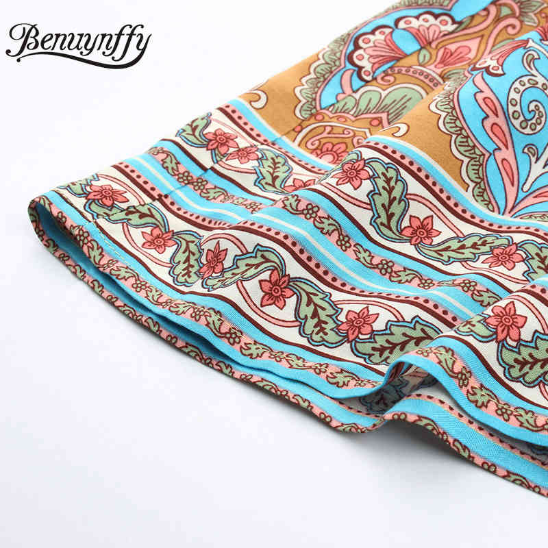 V-neck Button Front Tassel Drawstring High Waist Floral Print Bohemian Dresses Summer Holiday Style Women Long Dress 210510