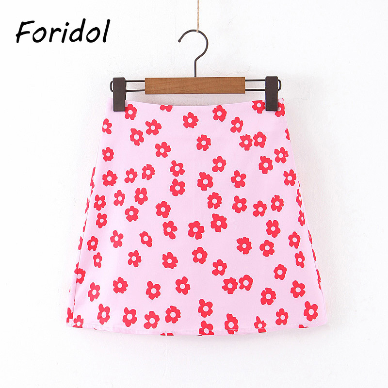 Flower print satin skirts womens summer beach pink skirts high waist A-line mini skirt fashion chic floral skirt faldas 210415