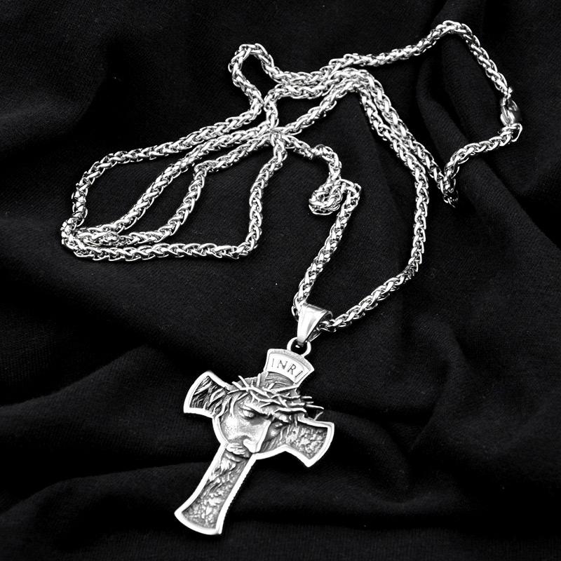 Pendant Necklaces Christ Jesus Crucifix Necklace Stainless Steel Christian Thorns Crown For Men Women Religious Jewelry