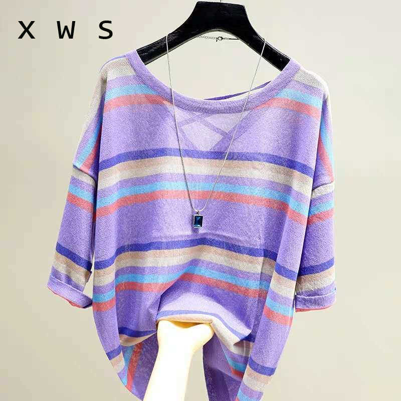 oversize sweater summer Striped Rainbow Sweater Women V Neck half Sleeve Knitting Pullovers Batwing Sleeve Sexy Female Jumper 210604, Pink
oversize sweater summer Striped Rainbow Sweater Women V Neck half Sleeve Knitting Pullovers Batwing Sleeve Sexy Female Jumper 210604, Pink