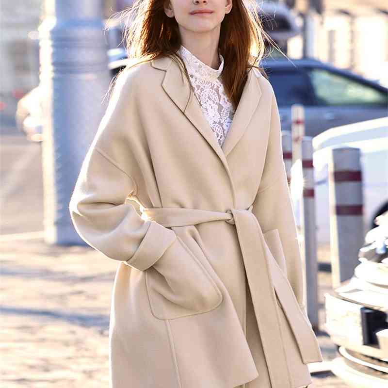 Hepburn Wind Wool Double-Sided Coat for Women Winter Long Small with Waist Double en 11920287 210527