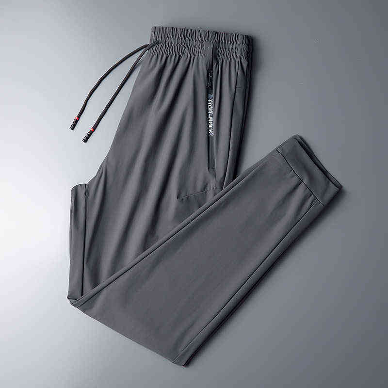 Summer Ice Silk Sweatpants Men Quick Dry Breathable Loose Fitness Belted Straight Pants Slim Stretch Cool Casual Men Pants 7XL 211112