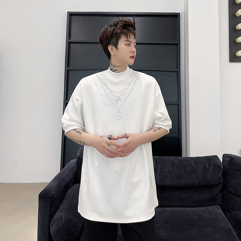 IEFB Summer Short Sleeve Drill Black T-shirt For Men Small Round Collar Causal White Tee Tops Loose Streetwear 9Y6689 210524