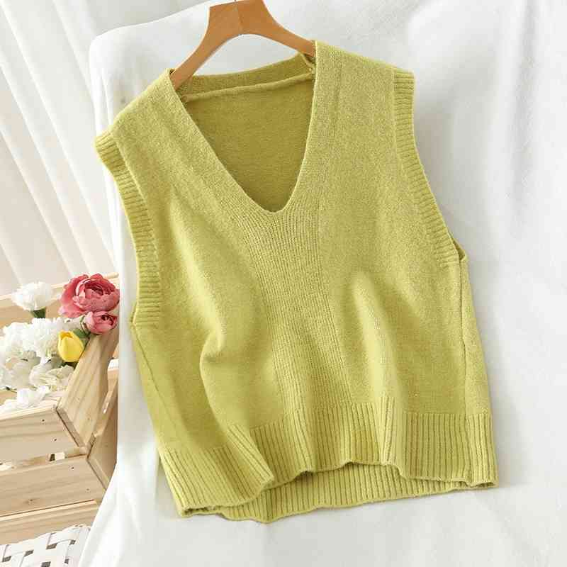 Women Casual Chic Korean Crop Sweater Spring Autumn Loose Sleeveless Soft Vest Pullover Ladies Knitted Pull Sweaters 210602
Women Casual Chic Korean Crop Sweater Spring Autumn Loose Sleeveless Soft Vest Pullover Ladies Knitted Pull Sweaters 210602