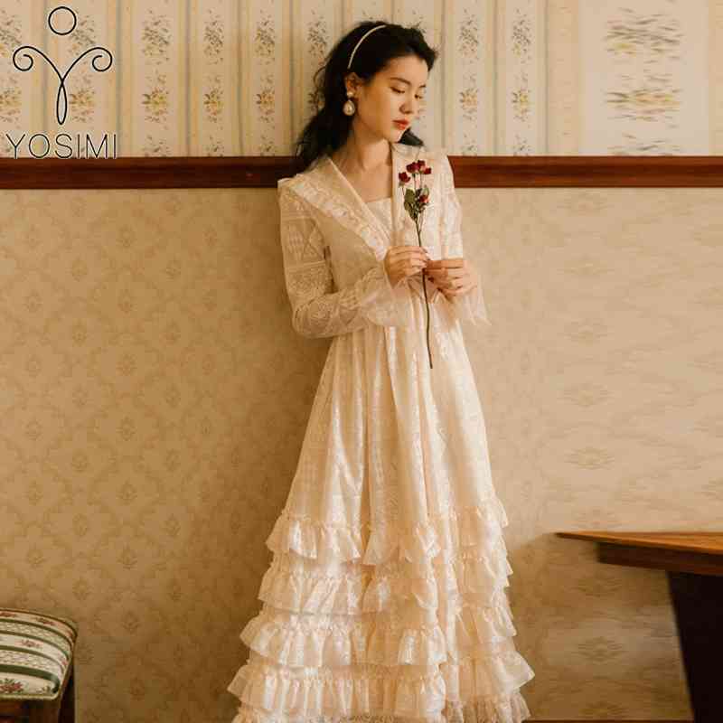 YOSIMI Beige Lace Dress Elegant Summer Hollow Ruffles Cake Fraiy V-neck A-Line Mid-calf Long Sleeve Party Women 210604, Champagne
YOSIMI Beige Lace Dress Elegant Summer Hollow Ruffles Cake Fraiy V-neck A-Line Mid-calf Long Sleeve Party Women 210604, Champagne