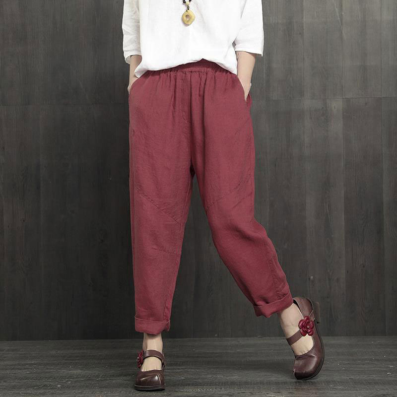 Arrival Summer Women Pants Plus Size Loose Thin cotton linen Ankle-length Elastic Waist Casual Harem D46 210512