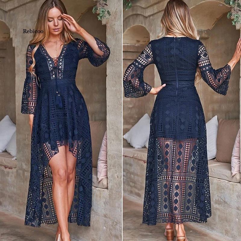 Casual Dresses Fashion Hollow Out Long Lace Dress Sexy Women Semi-Sheer V-Neck Sleeve Female Up Maxi Beach, Blue
Casual Dresses Fashion Hollow Out Long Lace Dress Sexy Women Semi-Sheer V-Neck Sleeve Female Up Maxi Beach, Blue