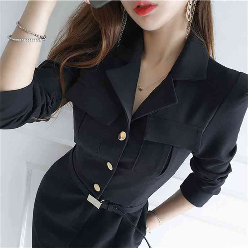 Autumn Women Fashion Elegant Office OL Workwear Casual Jumpsuits Solid High Waist Slim Romper With Belt 210519