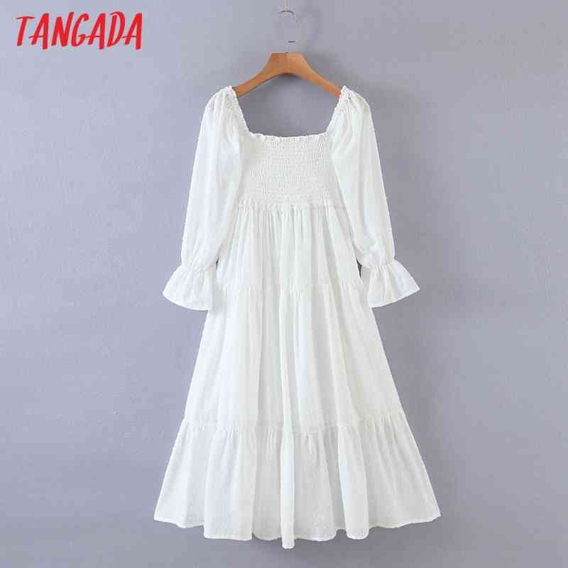 Fashion Women White Dots Decorate Off Shoulder Long Sleeve Holiday Ladies Dress 8M8 210416
