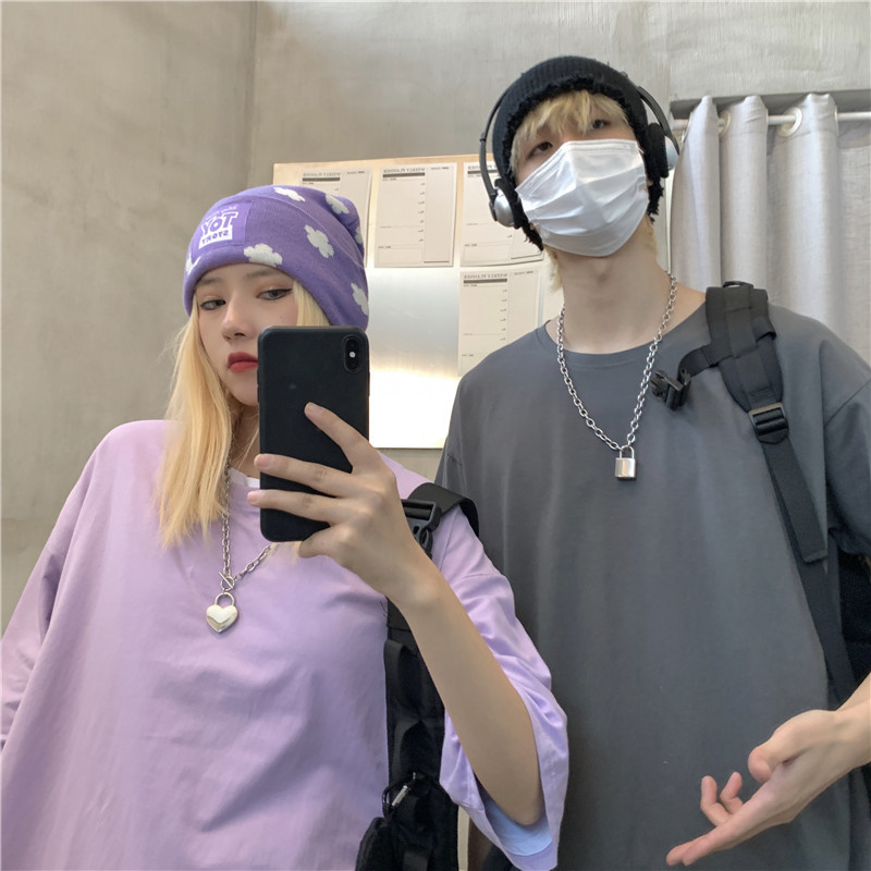 Cotton Fashion Loose All Match Plus Size Men Korean Chic Women Solid Oversize Brief Streetwear T-shirt 210421