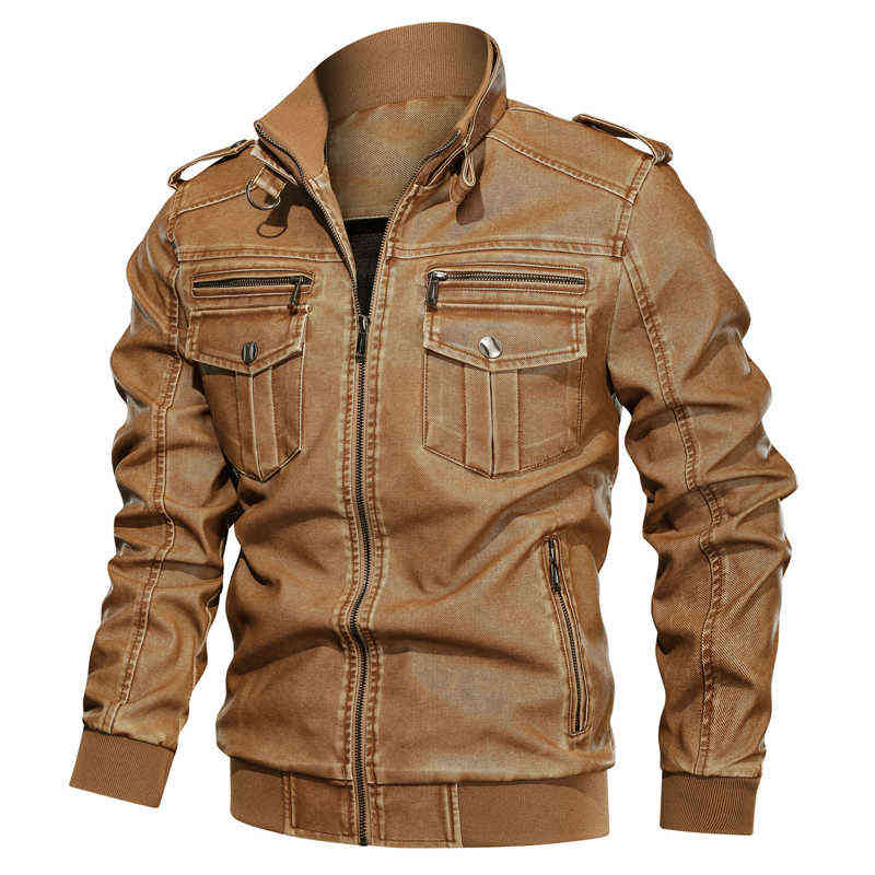 Mens Leather Jacket Winter Coat Street Fashion Casual Wear Drsigned Large zipper pocket Jacket Motorcycle Jackets For Men 211119