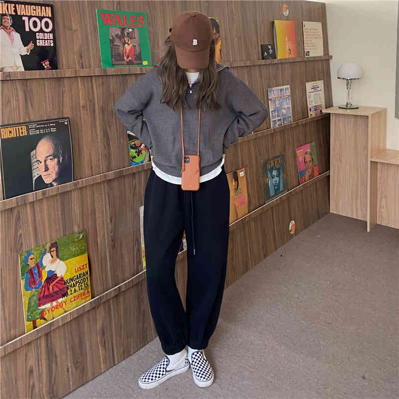 Spring Autumn Casual Sportspants Trousers Elegant Minimalist High Waist Straight Pants Women Female 210421