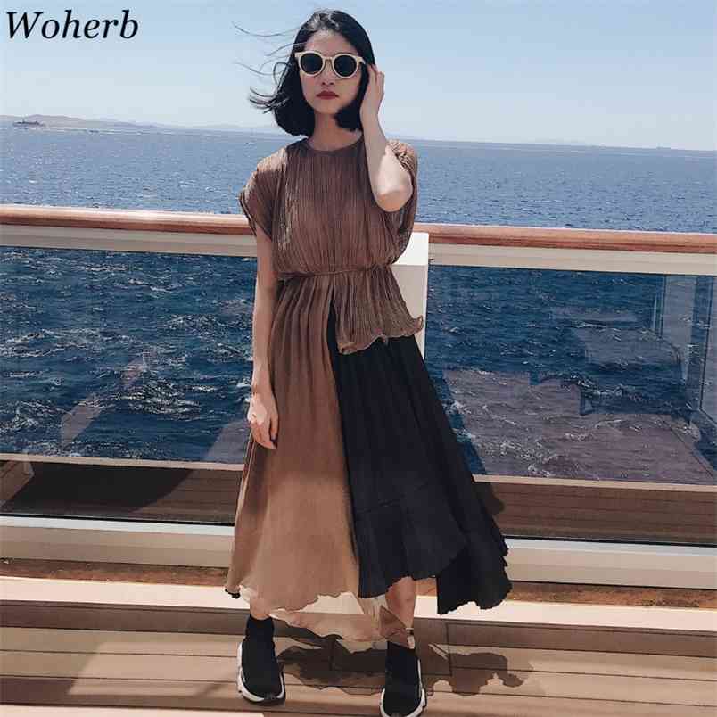 Women Elegant Office Solid Short Sleeve Shirt Casual Top Ladies Asymmetrical Ruffle Pleated Chiffon Blouse Korean Fashion 210519