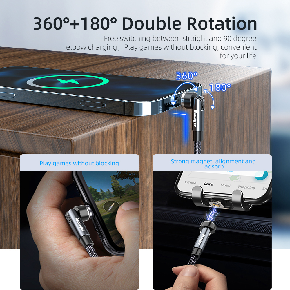 540 Rotate Magnetic Cables 3A Fast Charging Micro USB Type C For iPhone 12 11 Xiaomi Samsung Magnet Charger Data Wire Cord