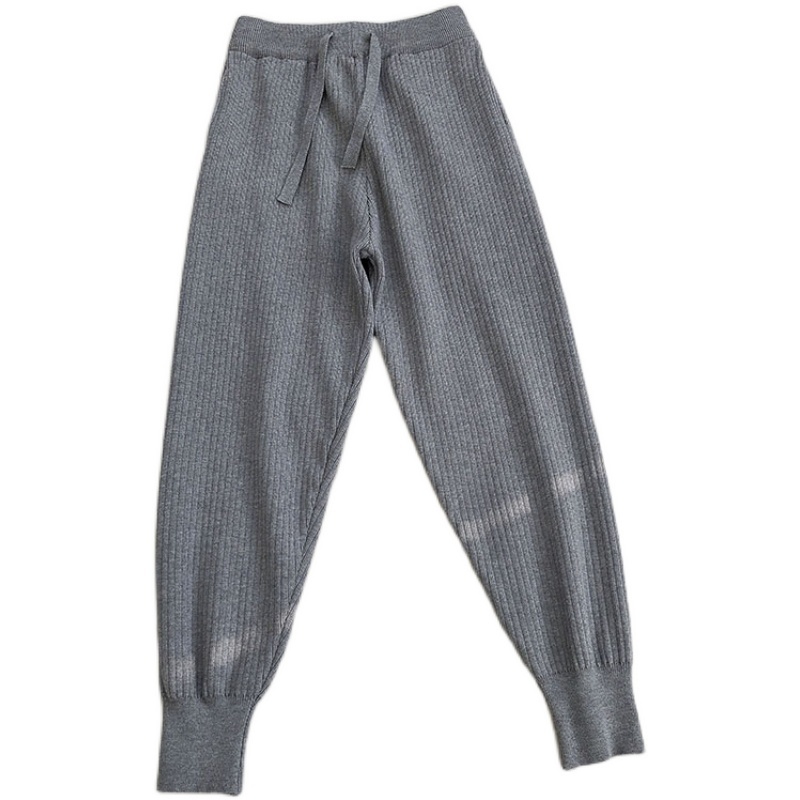 Nomikuma Autumn Winter Women Sweater Pants Lace Up High Waist Knitted Harem Pants Causal Solid Femme Anke Trousers 6C965 210427