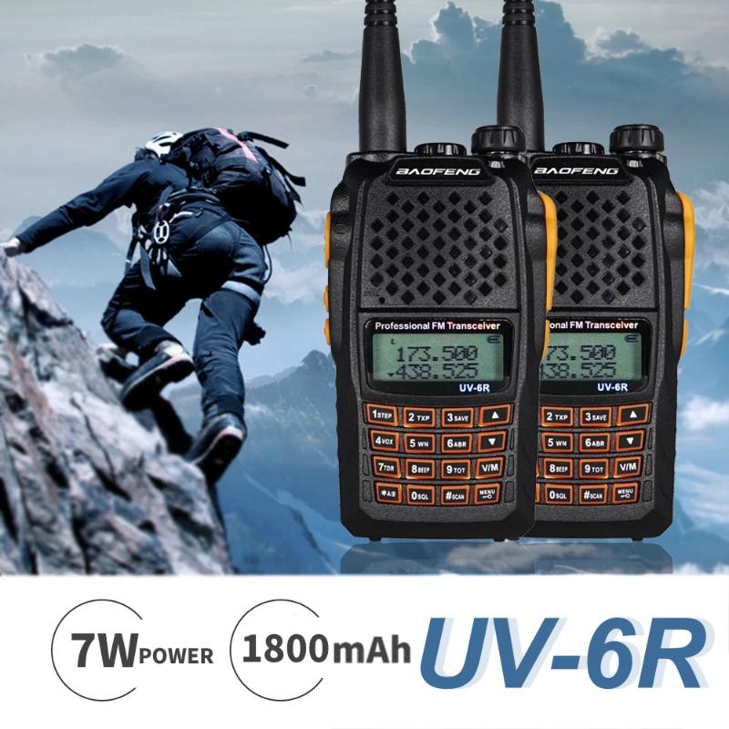 2pcs Power 7w Baofeng UV-6R Walkie Talkie VHF / UHF Dual Band Portable Emetteur FM Deux voies Ham CB Radio Mise à niveau UV5R Chasse