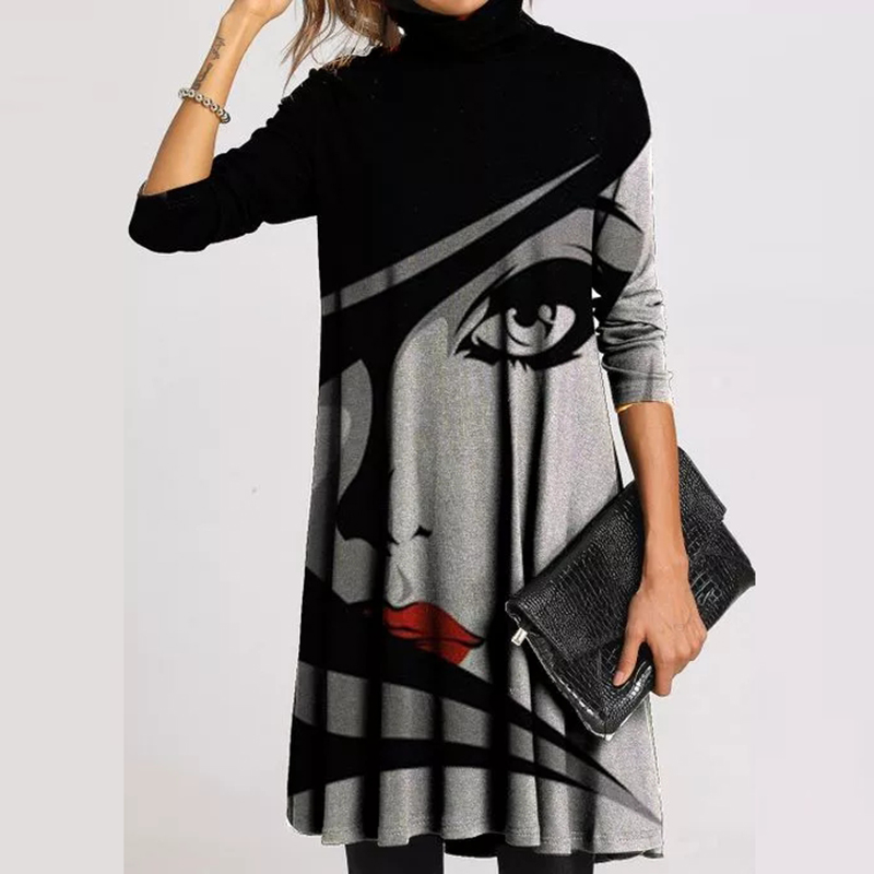 Women Turtleneck Warm Vintage Face Print Dress 2021 Autumn Elegant Long Sleeves Patchwork Dresses Female Casual Loose Vestidos, Style 14
Women Turtleneck Warm Vintage Face Print Dress 2021 Autumn Elegant Long Sleeves Patchwork Dresses Female Casual Loose Vestidos, Style 14