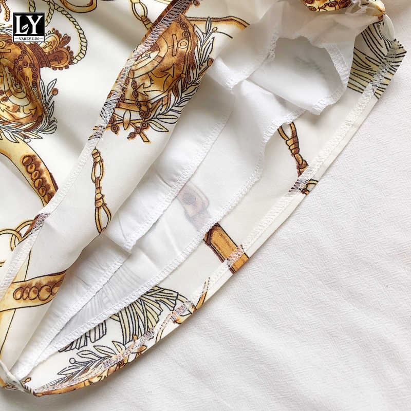 LY VAREY LIN Summer Women Fashion Bandage Short Jumpsuits Casual V-neck Print High Waist Wide Leg Jumpsuit 210526