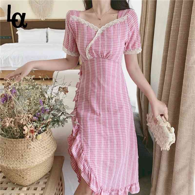 Summer Vintage Pink Plaid Dress Women Kawaii Designer Sweet Fishtail Dresses French Cute Cottagecore Midi 210519
Summer Vintage Pink Plaid Dress Women Kawaii Designer Sweet Fishtail Dresses French Cute Cottagecore Midi 210519