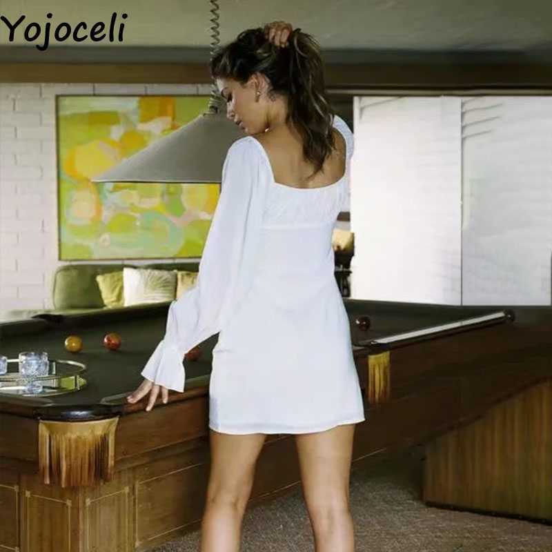 Yojoceli Sexy elegant off shoulder white dres Autumn casual cool short Daily bodycon vestidos 210609