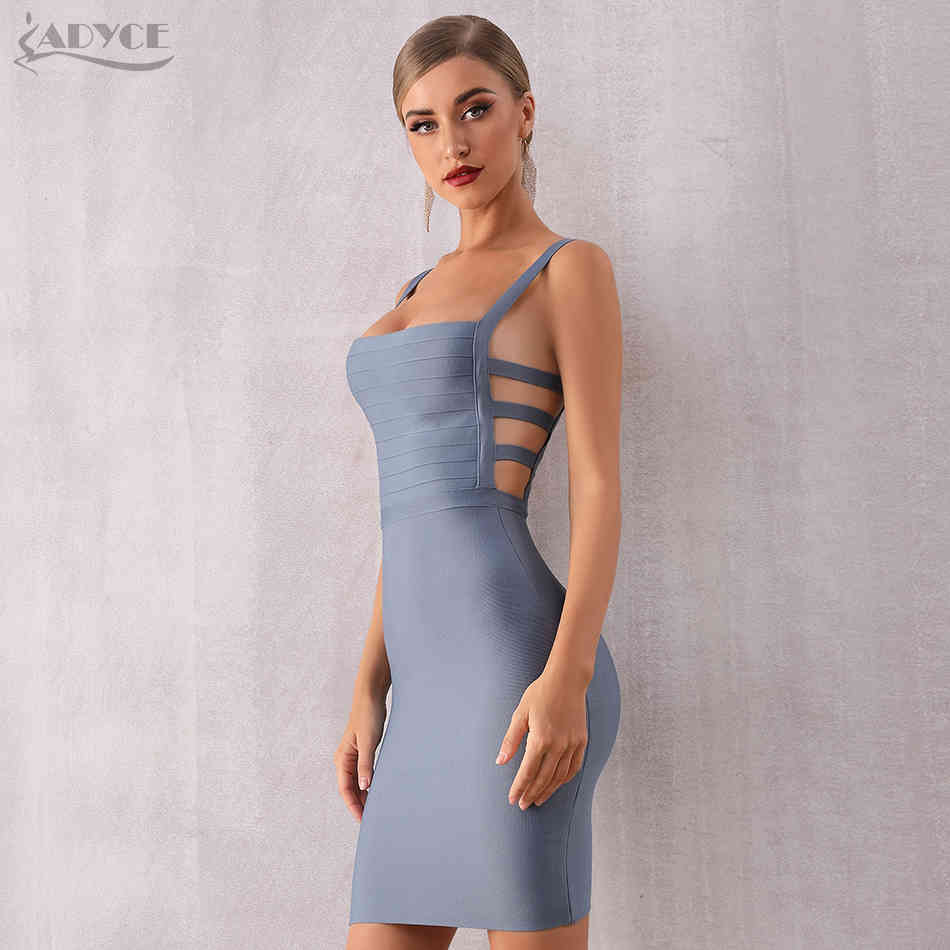 Summer Bodycon Bandage Dress Women Sexy Backless Spaghetti Strap Hollow Out Club Mini Celebrity Party 210423