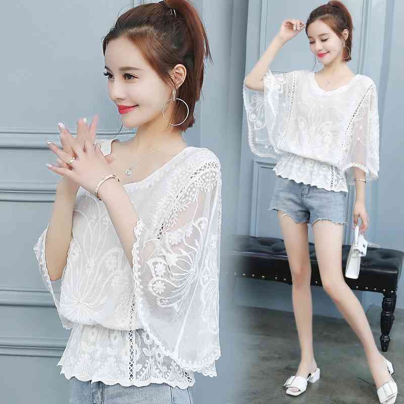 summer blouse women plus size tops batwing sleeve shirts lace white s and s 4478 50 210506