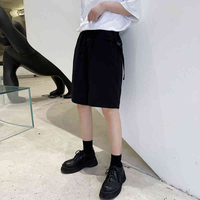 IEFB Summer Suit Shorts Drawstring Buckle Multi Bag Solid Elastic Waist Men's Casual Knee Length Pants Black 9Y6905 210524