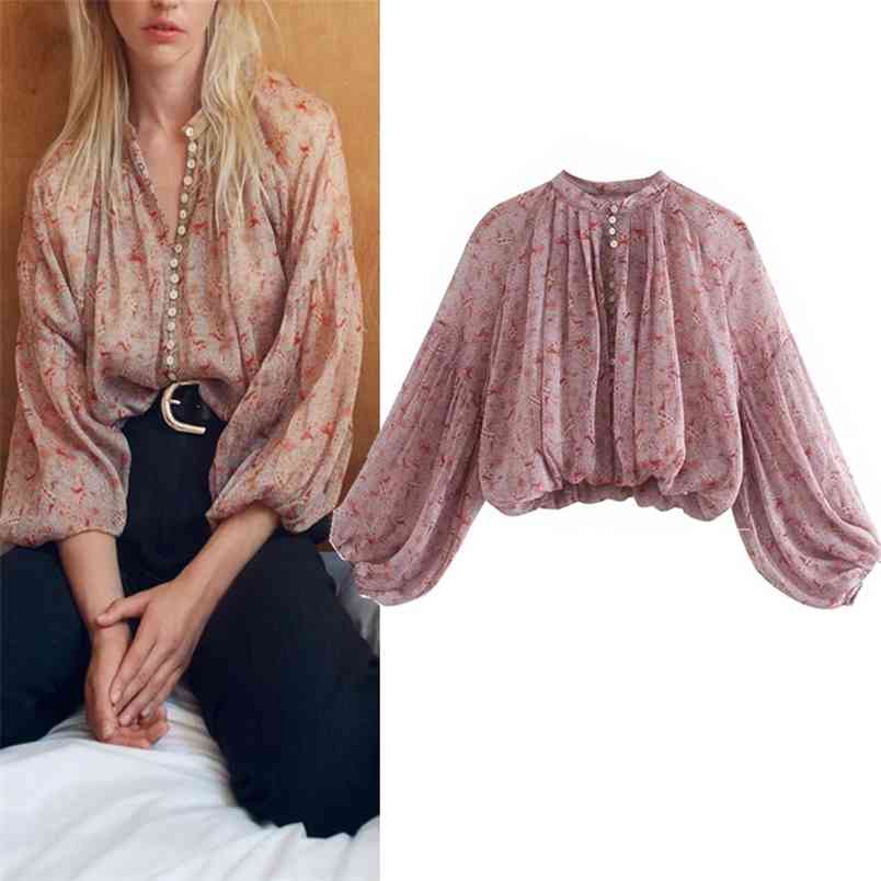 Top Women Printed Cropped Woman Blouse Summer O-neck Puff Sleeves Pink Chiffon Elastic Hem Casual Laddies Tops 210519, Print
Top Women Printed Cropped Woman Blouse Summer O-neck Puff Sleeves Pink Chiffon Elastic Hem Casual Laddies Tops 210519, Print