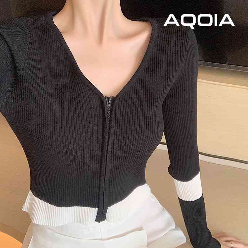Autumn Streetwear Zipper Up Patchwork Women Sweater Long Sleeve Slim V Neck Short Womens Knitted Sweaters Female Cardigans 210521, White t shirt
Autumn Streetwear Zipper Up Patchwork Women Sweater Long Sleeve Slim V Neck Short Womens Knitted Sweaters Female Cardigans 210521, White t shirt