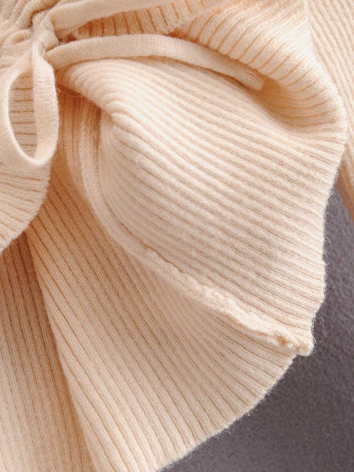 HSA Chic Drawstring Pleated Sweaters Women Autumn Ladies Knitted Long Sleeve Pullover Sexy V-neck Solid Casual Woman Jumper 210716