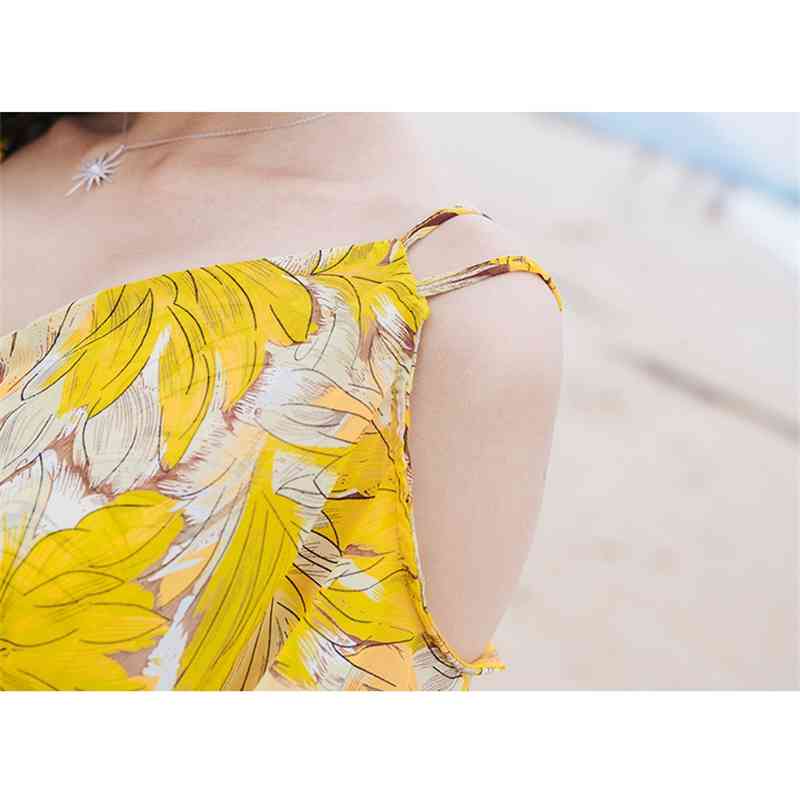 Spring Summer Holiday Chiffon Women Dress Sweet Casual Loose Strapless Strap Floral Beach Female Short Dresses 0067 30 210506