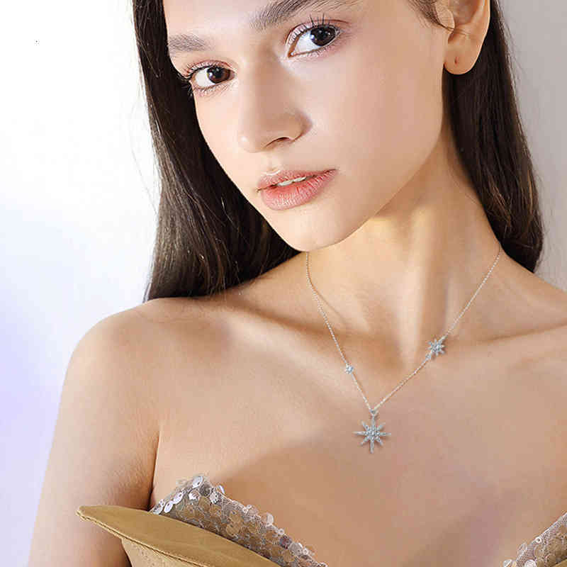 Popular Design Necklace Japanese and Korean Temperament Women's S925 Silver Bright Six Pointed Star Pendant 2021