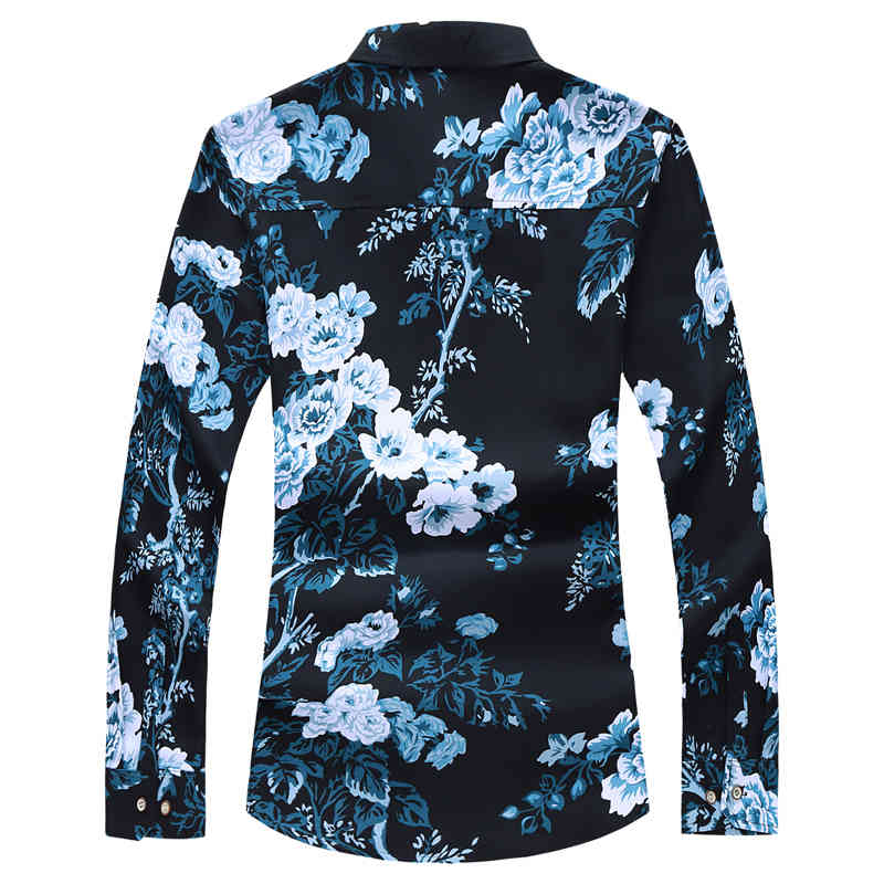 Autumn Spring Clothes Shirt Men Long Sleeves Big Size M-5XL 6XL 7XL Print Hawaiian Beach Casual Floral Shirt For Man 210410