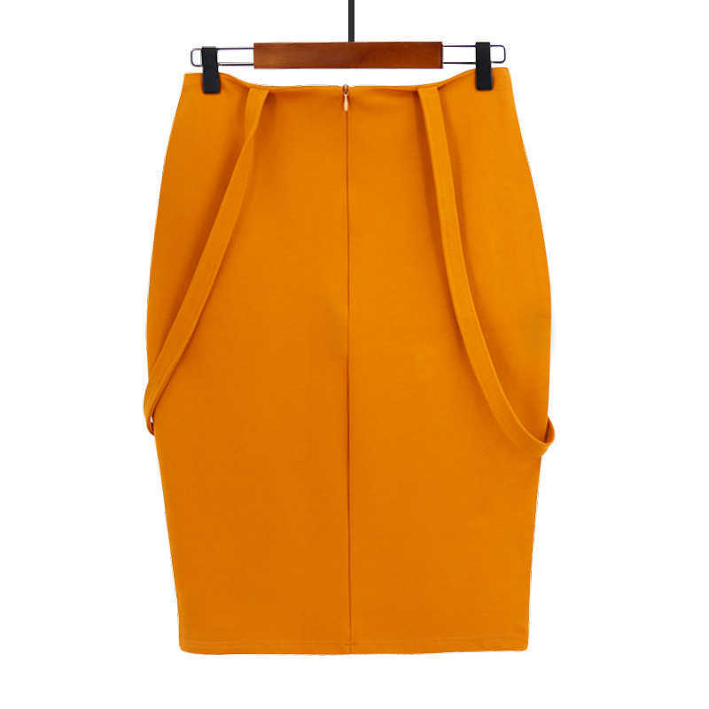 Women's Midi Pencil Skirt Summer Office Lady Bodycon Shoulder Straps High Waist Fashion Plus Size Suspender 210619